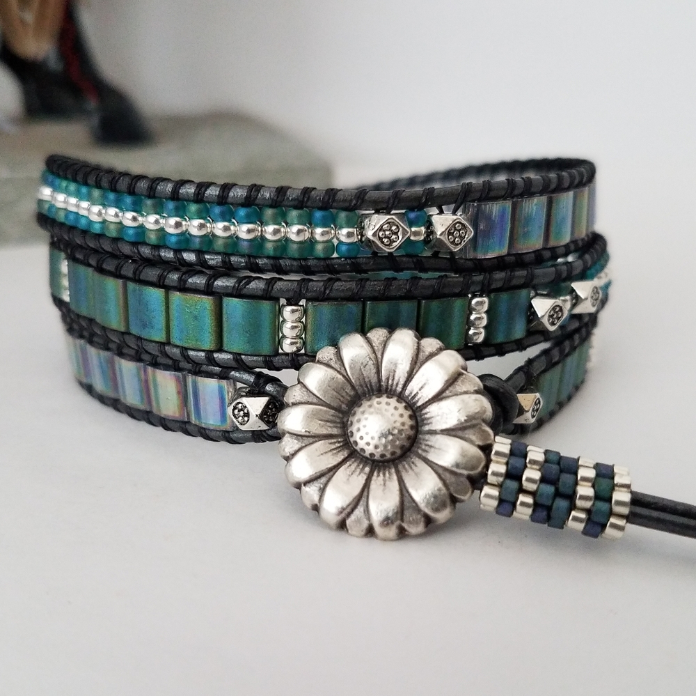 *SOLD*  BOHO Beaded Leather Wrap Bracelet - Handmade - Sundance Style